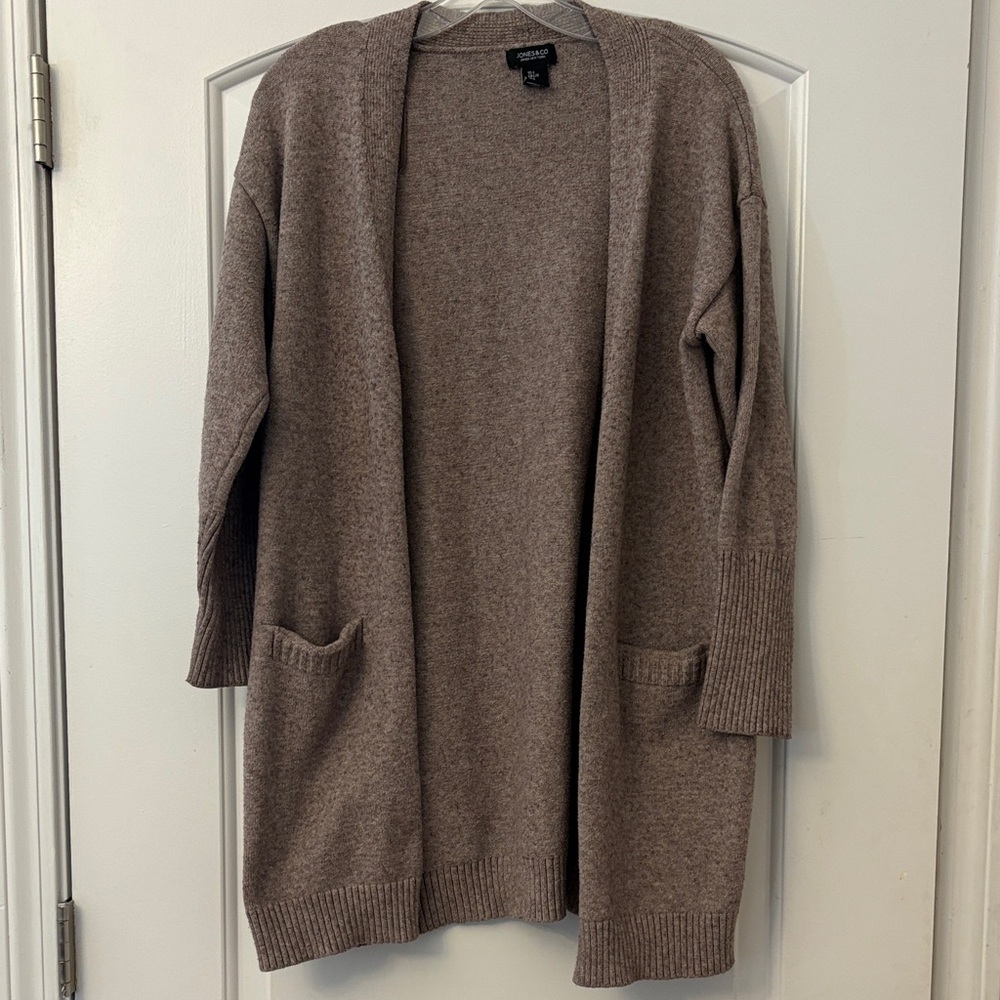 Taupe Open-Front Longline Cardigan